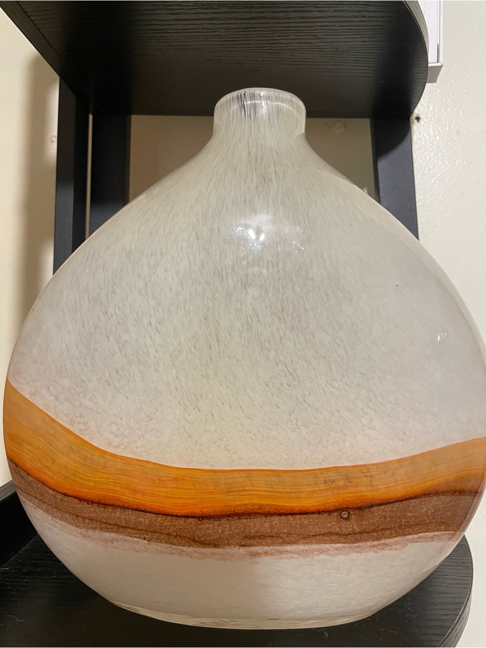 Pier 1 White Glass Vase with Orange and Brown Bands